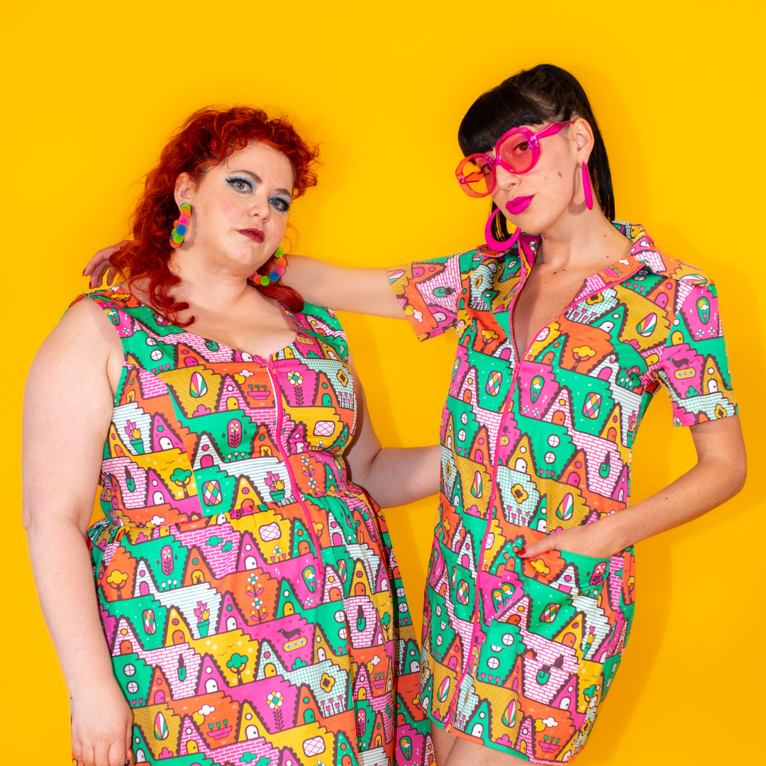 8-Bit A-Frames Minidress in Bright Day Blue Platypus Clothing