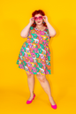 8-Bit A-Frames Fit & Flare Midi Dress in Bright Day Blue Platypus Clothing