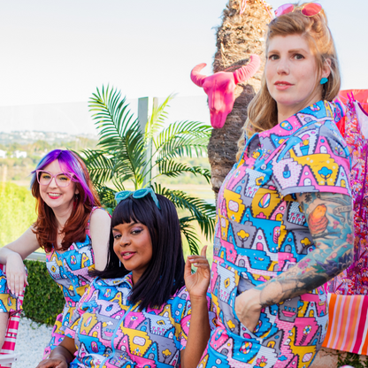 8-Bit A-Frames Fit & Flare Dress in Pretty Pastel Blue Platypus Clothing