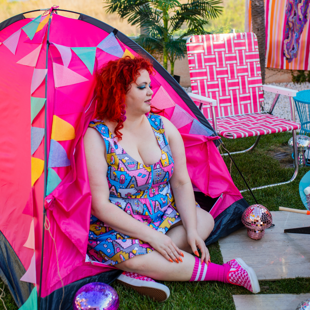 8-Bit A-Frames Fit & Flare Dress in Pretty Pastel Blue Platypus Clothing