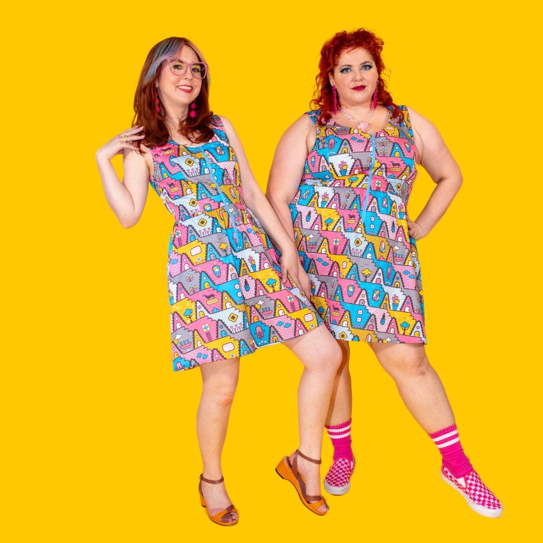 8-Bit A-Frames Fit & Flare Dress in Pretty Pastel Blue Platypus Clothing