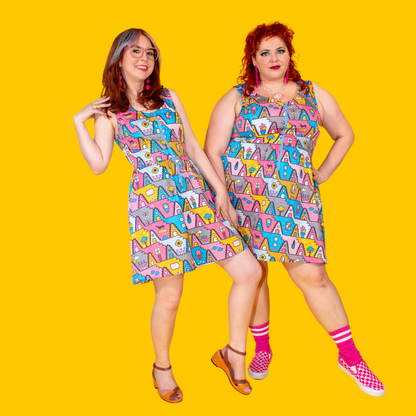 8-Bit A-Frames Fit & Flare Dress in Pretty Pastel Blue Platypus Clothing