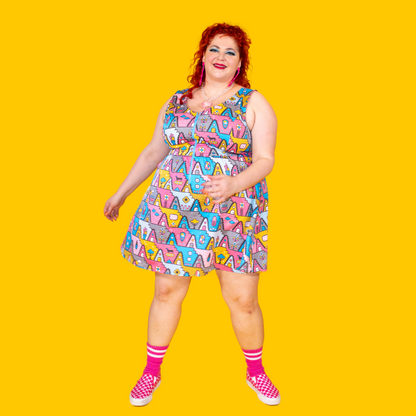 8-Bit A-Frames Fit & Flare Dress in Pretty Pastel Blue Platypus Clothing
