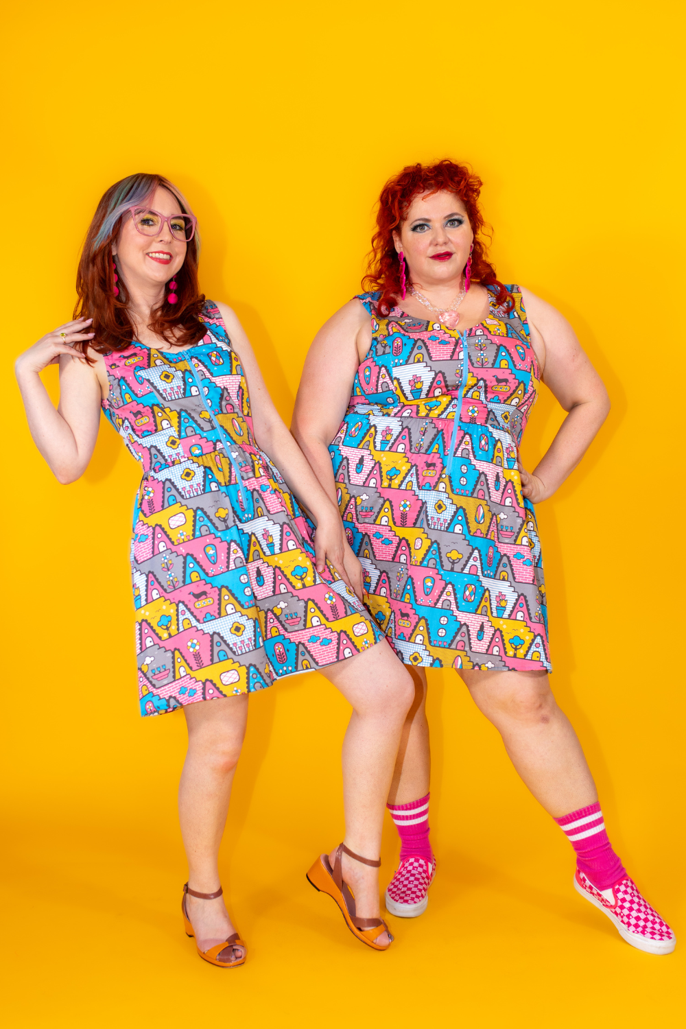 8-Bit A-Frames Fit & Flare Dress in Pretty Pastel Blue Platypus Clothing