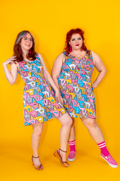 8-Bit A-Frames Fit & Flare Dress in Pretty Pastel Blue Platypus Clothing