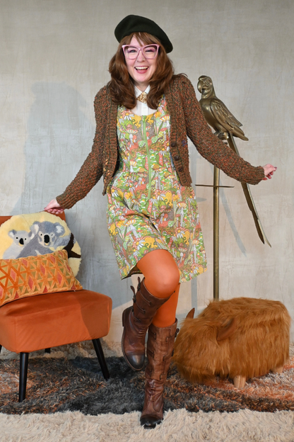 Mushrooms Fit & Flare Midi Dress in Olive Blue Platypus Clothing