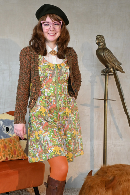 Mushrooms Fit & Flare Midi Dress in Olive Blue Platypus Clothing