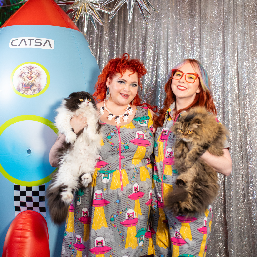 Cats in Space Jumpsuit in Asteroid Field Blue Platypus Clothing
