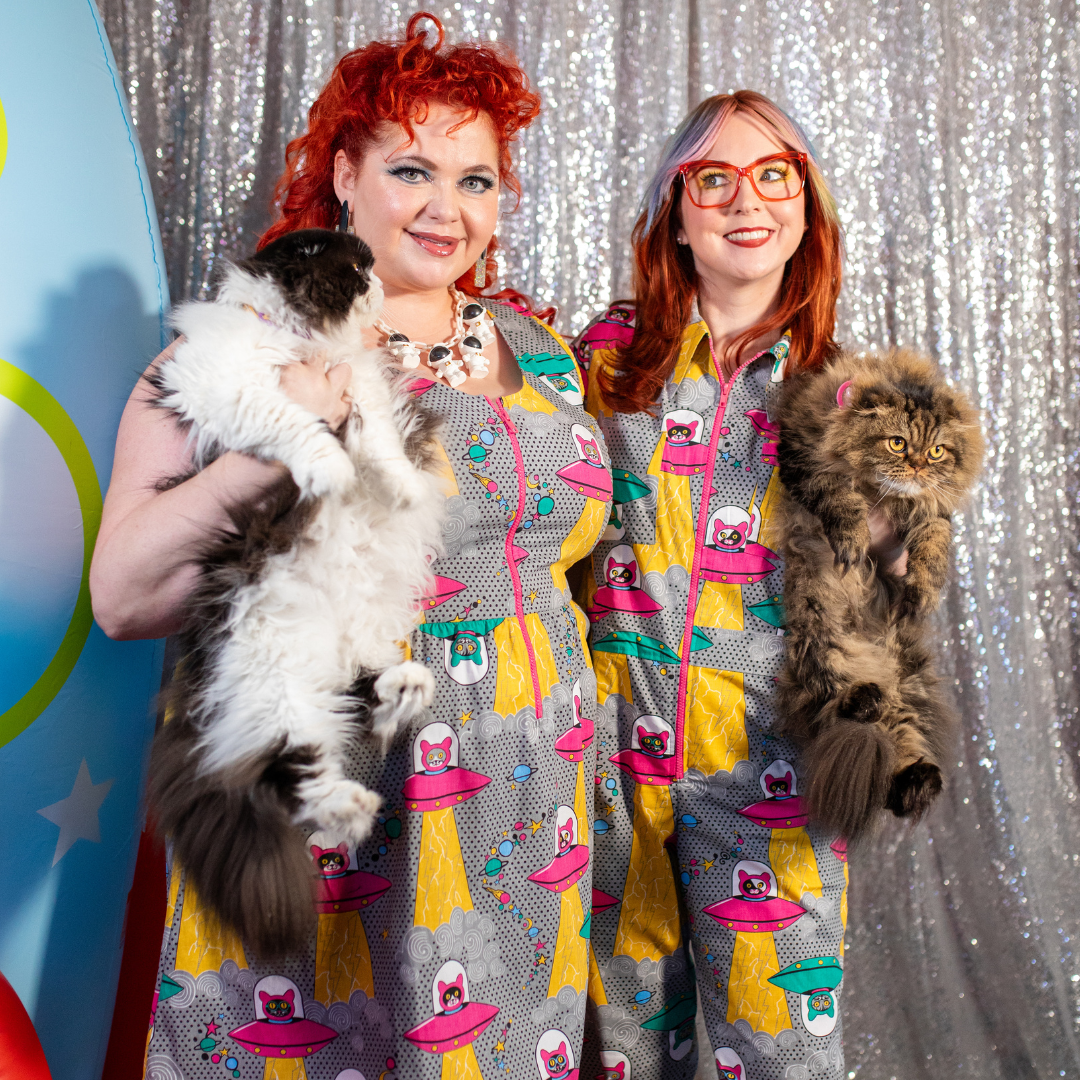Cats in Space Jumpsuit in Asteroid Field Blue Platypus Clothing