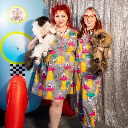 Cats in Space Jumpsuit in Asteroid Field Blue Platypus Clothing