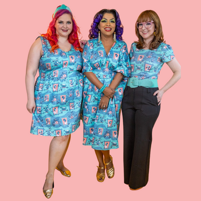 Brownstone Betties Tulip Sleeve Tee in Aqua & Peach Blue Platypus Clothing
