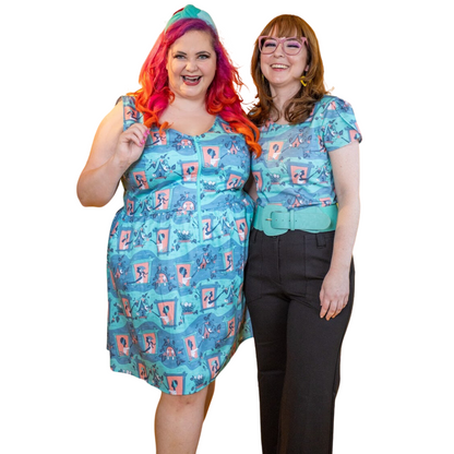 Brownstone Betties Tulip Sleeve Tee in Aqua & Peach Blue Platypus Clothing