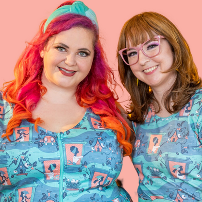 Brownstone Betties Tulip Sleeve Tee in Aqua & Peach Blue Platypus Clothing