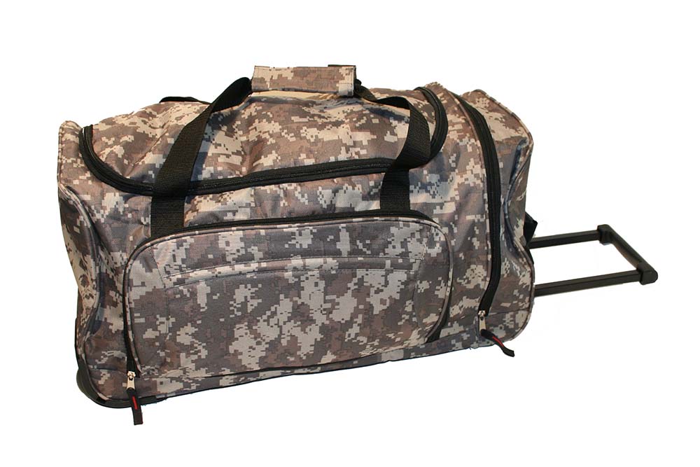 Digital Camo Rolling Wheel Bag with Telescoping Handle quakekits.com