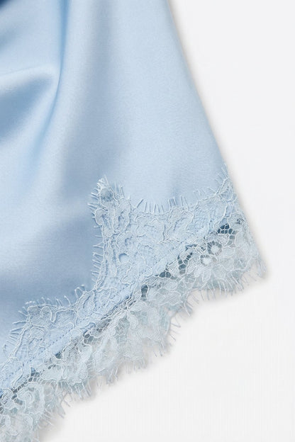 Baby Blue Satin Draped Asymmetric Hem Top Q2store