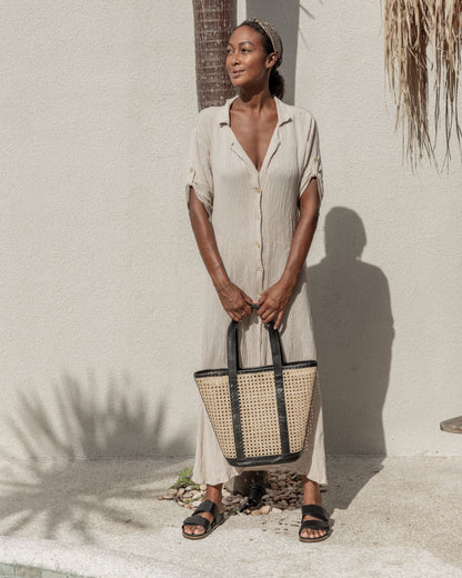 Raja Leather and Cane Carryall Bag Village Thrive