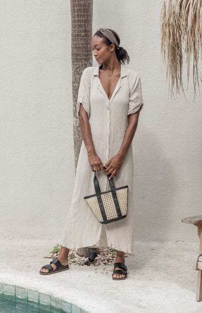 Raja Leather and Cane Carryall Bag Village Thrive