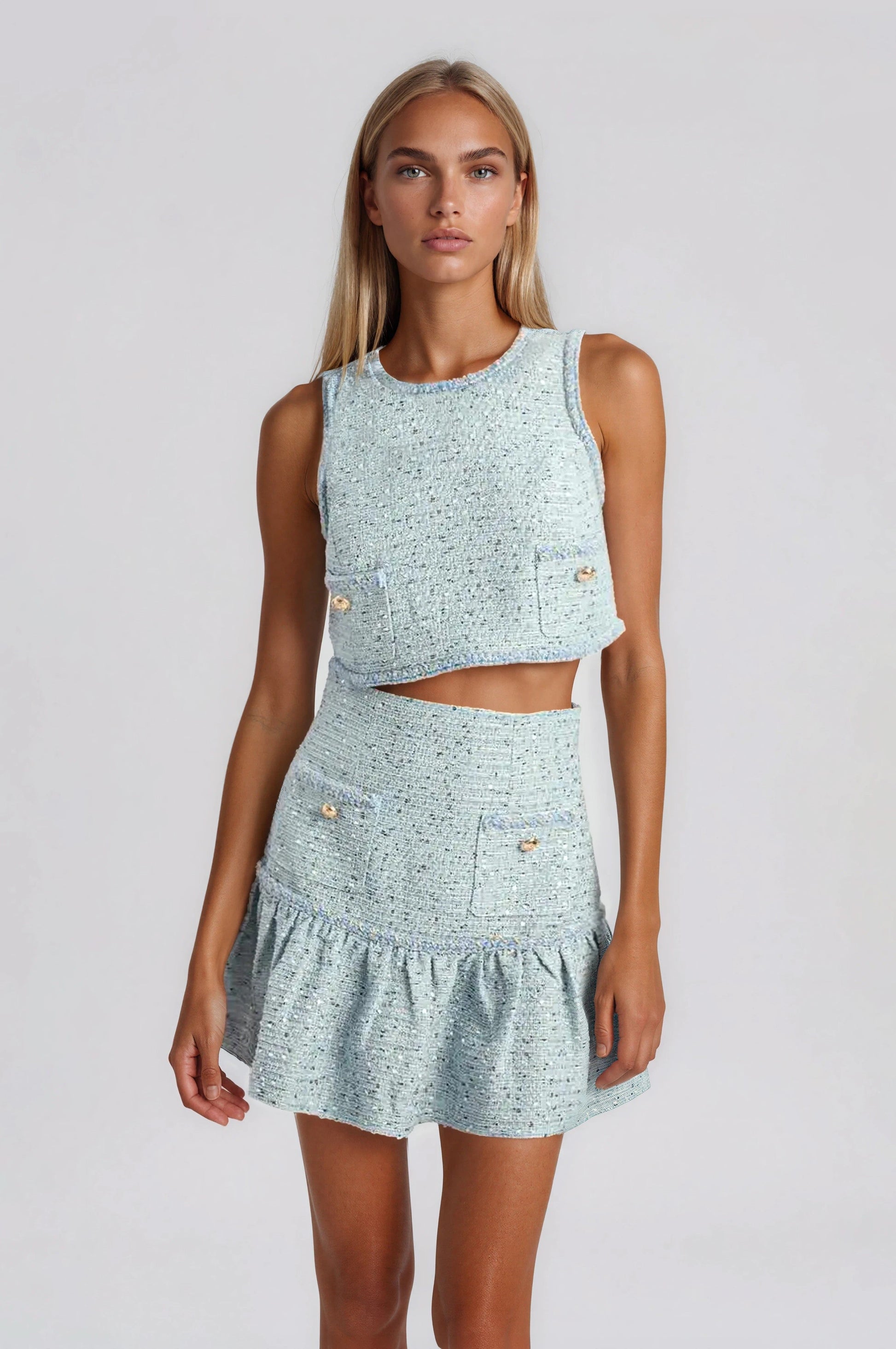 Elina Boucle Cropped Top - Blue Boucle XO, Tina
