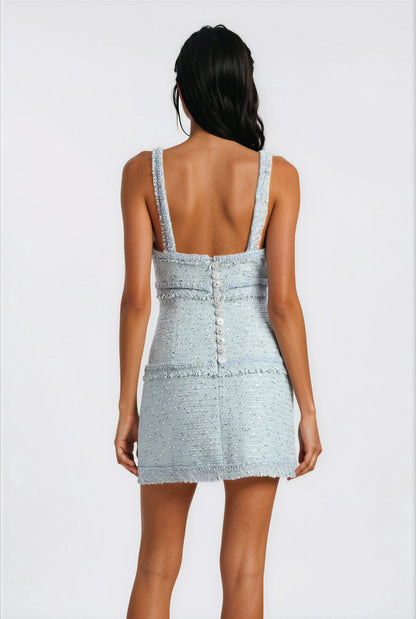 Elina Fringe Boucle Mini Dress – Blue Boucle XO, Tina