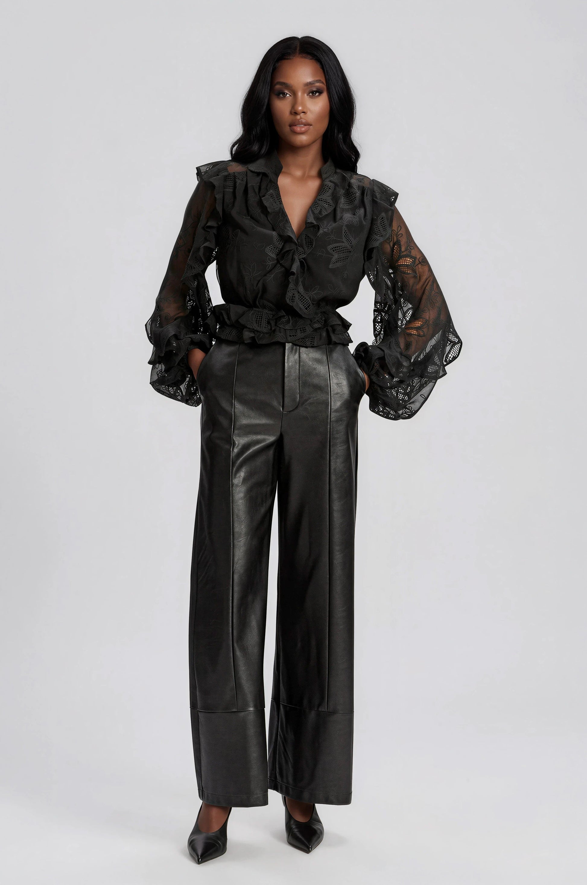 Frill Embroidered Blouse – Black XO, Tina