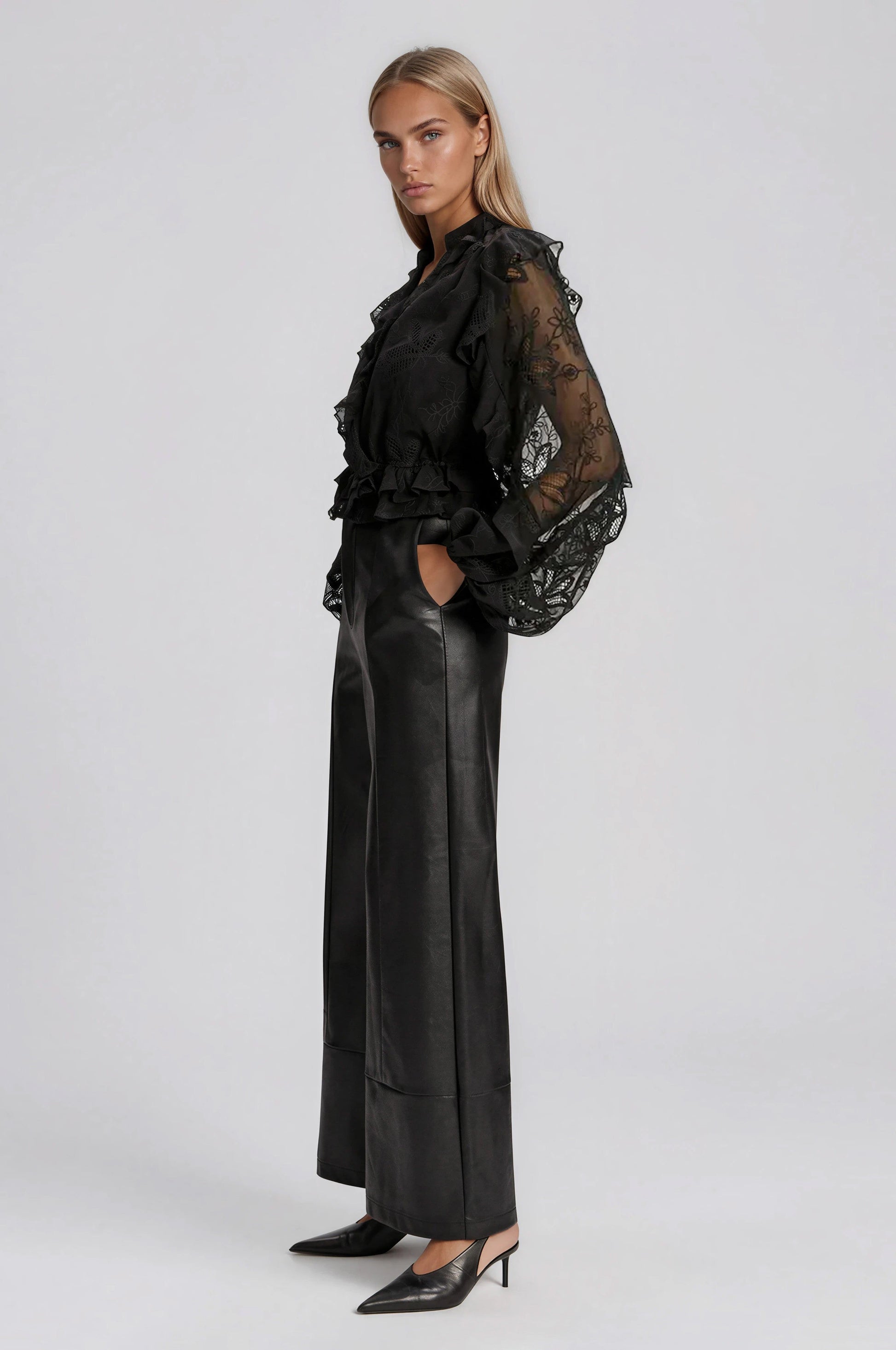 Frill Embroidered Blouse – Black XO, Tina