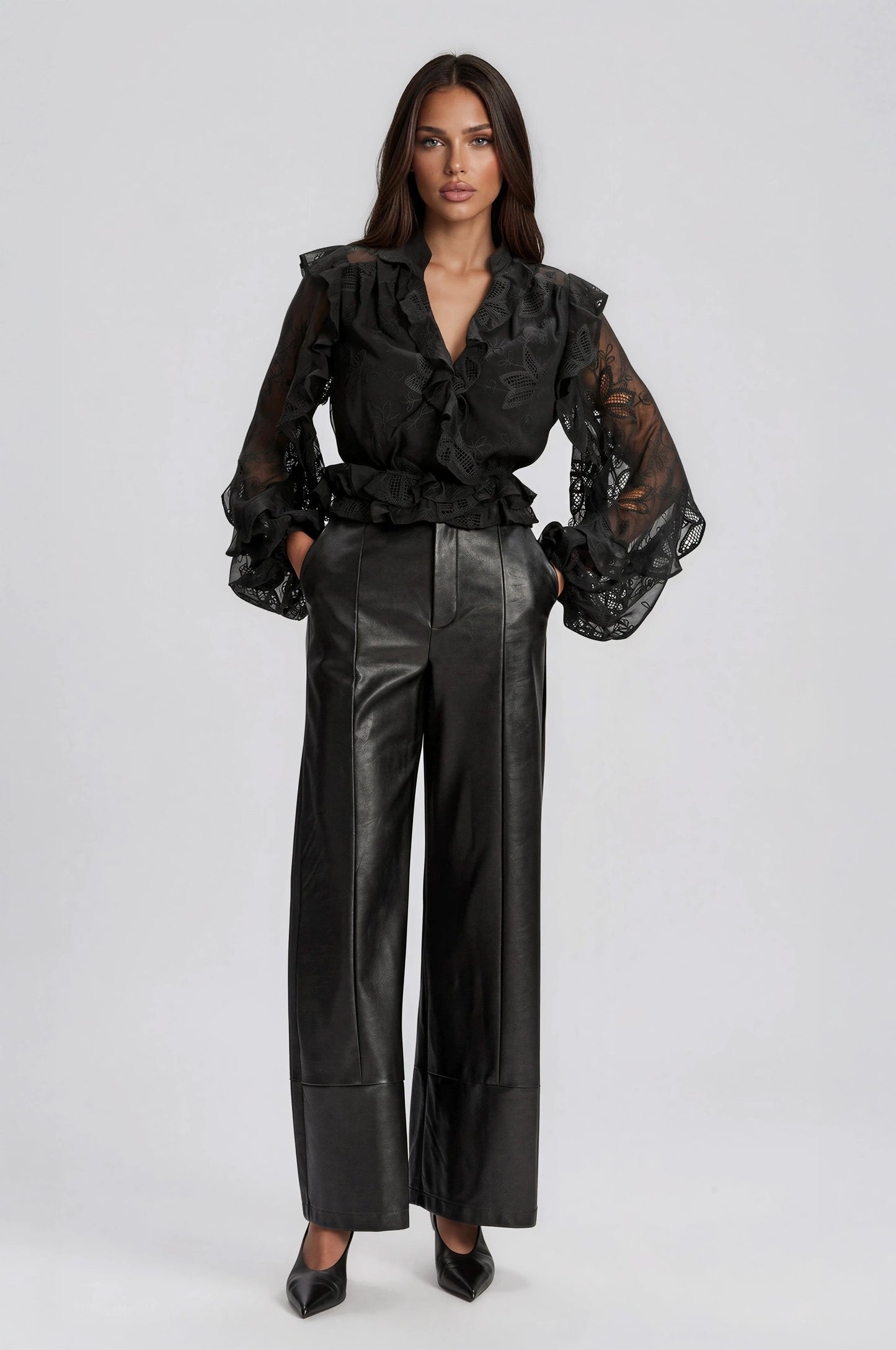 Frill Embroidered Blouse – Black XO, Tina