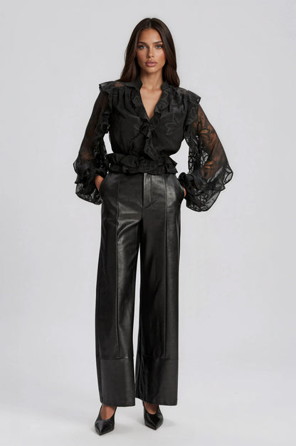 Frill Embroidered Blouse – Black XO, Tina