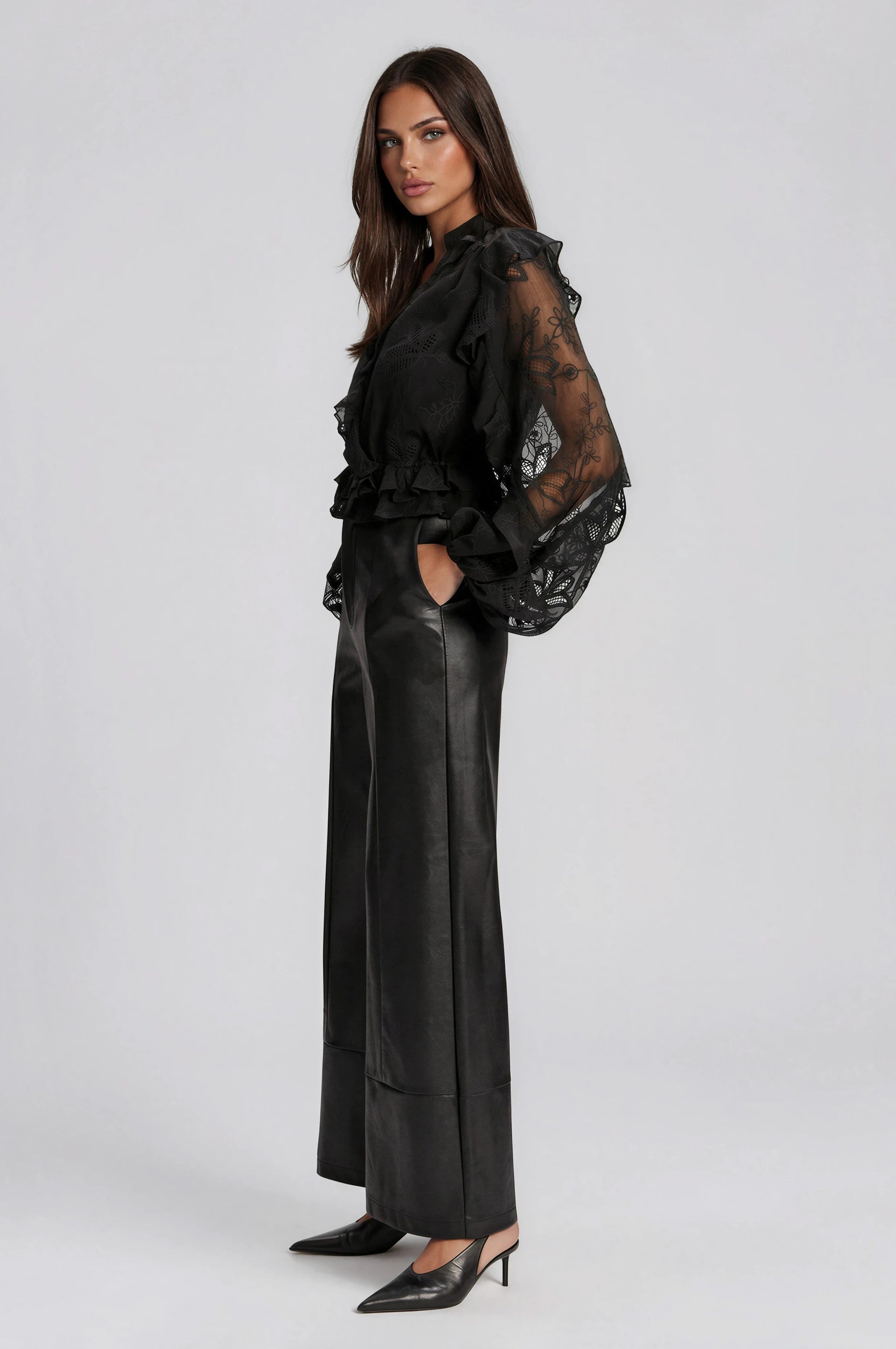 Frill Embroidered Blouse – Black XO, Tina