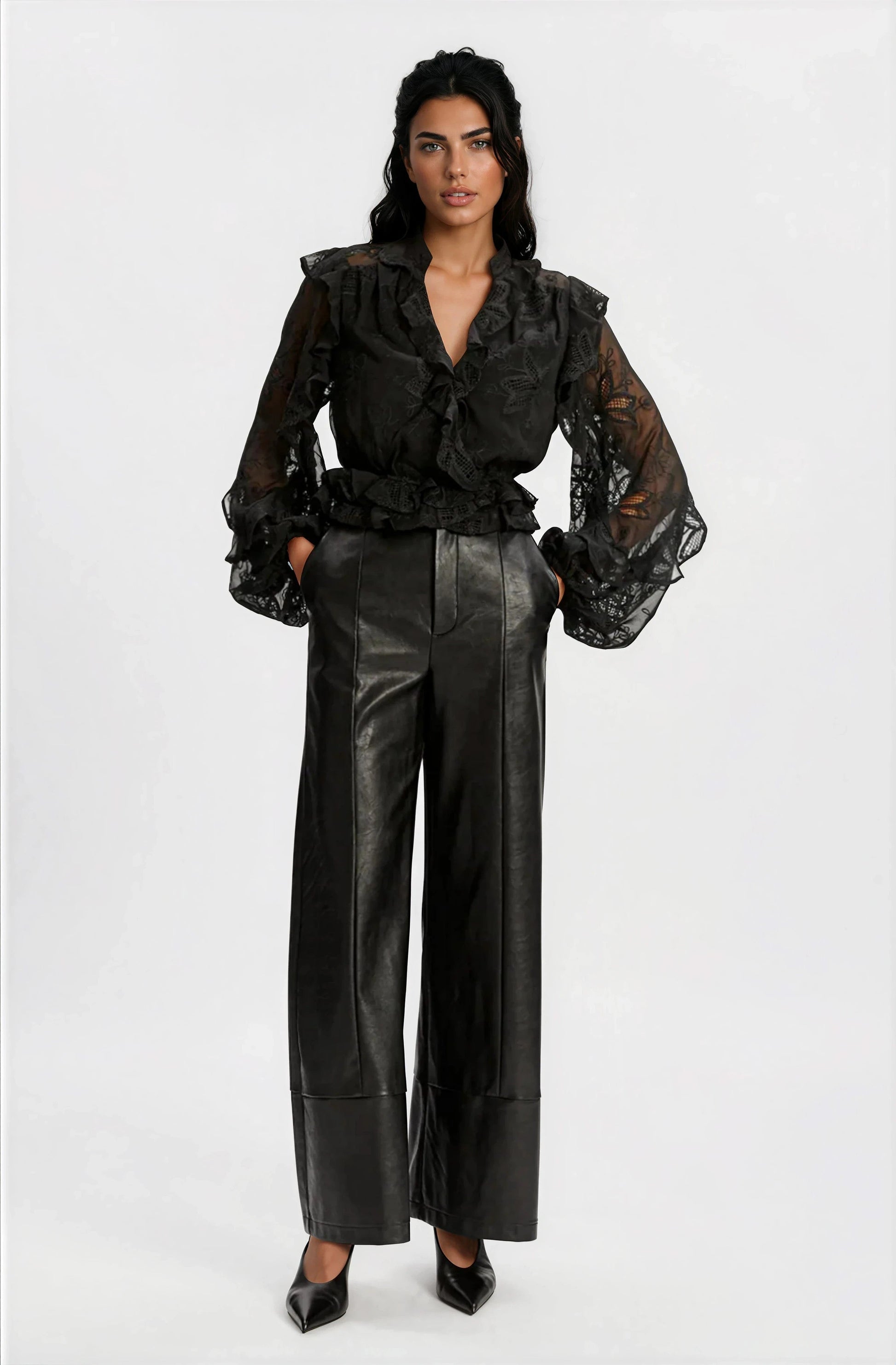 Frill Embroidered Blouse – Black XO, Tina