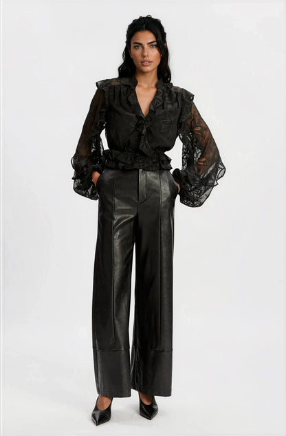 Frill Embroidered Blouse – Black XO, Tina
