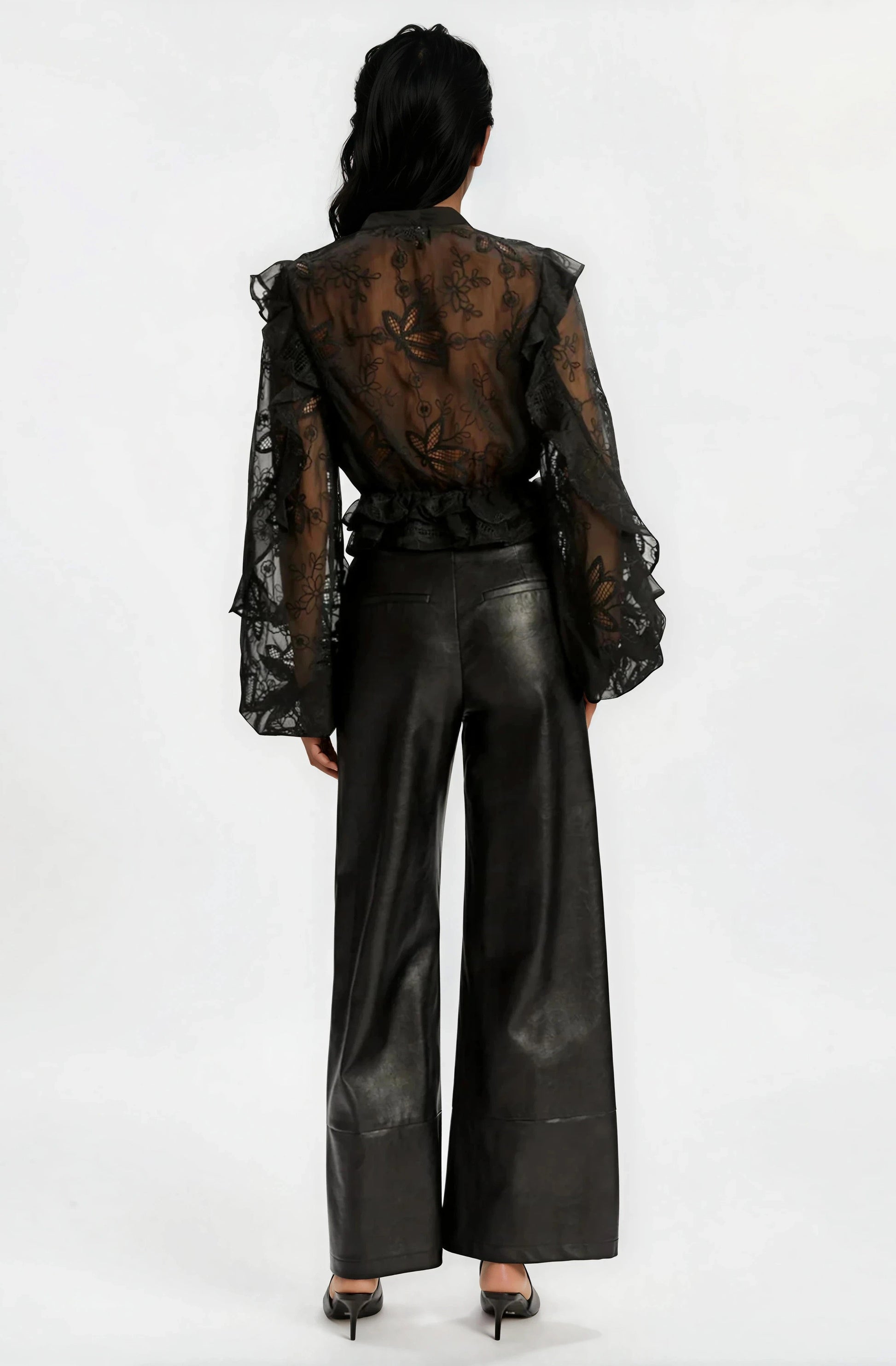Frill Embroidered Blouse – Black XO, Tina