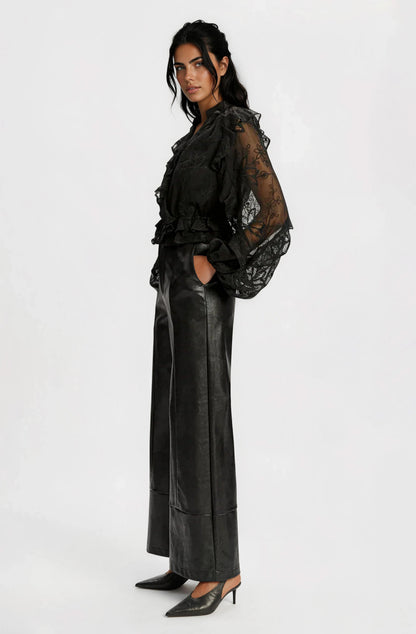 Frill Embroidered Blouse – Black XO, Tina
