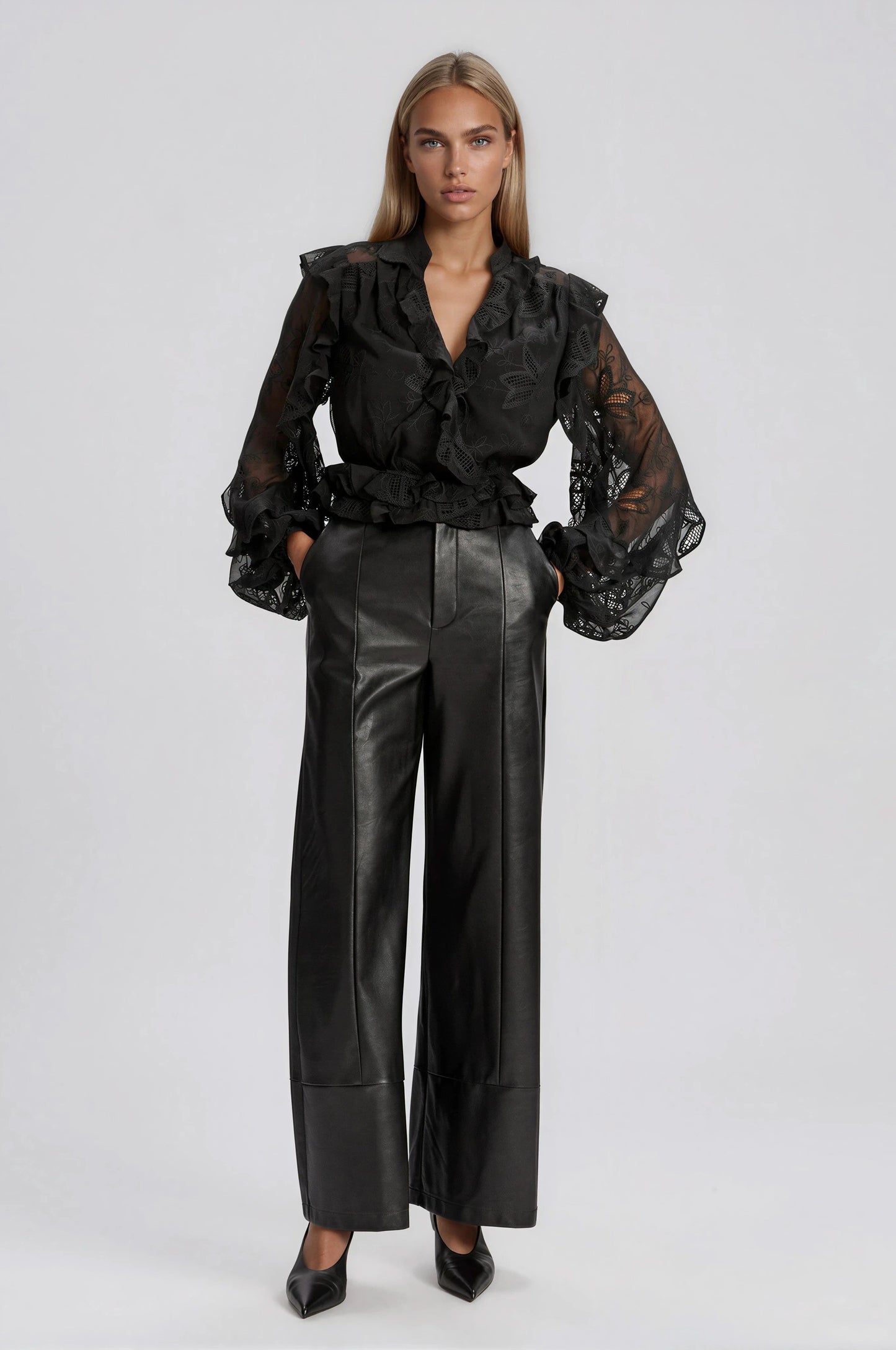 Frill Embroidered Blouse – Black XO, Tina