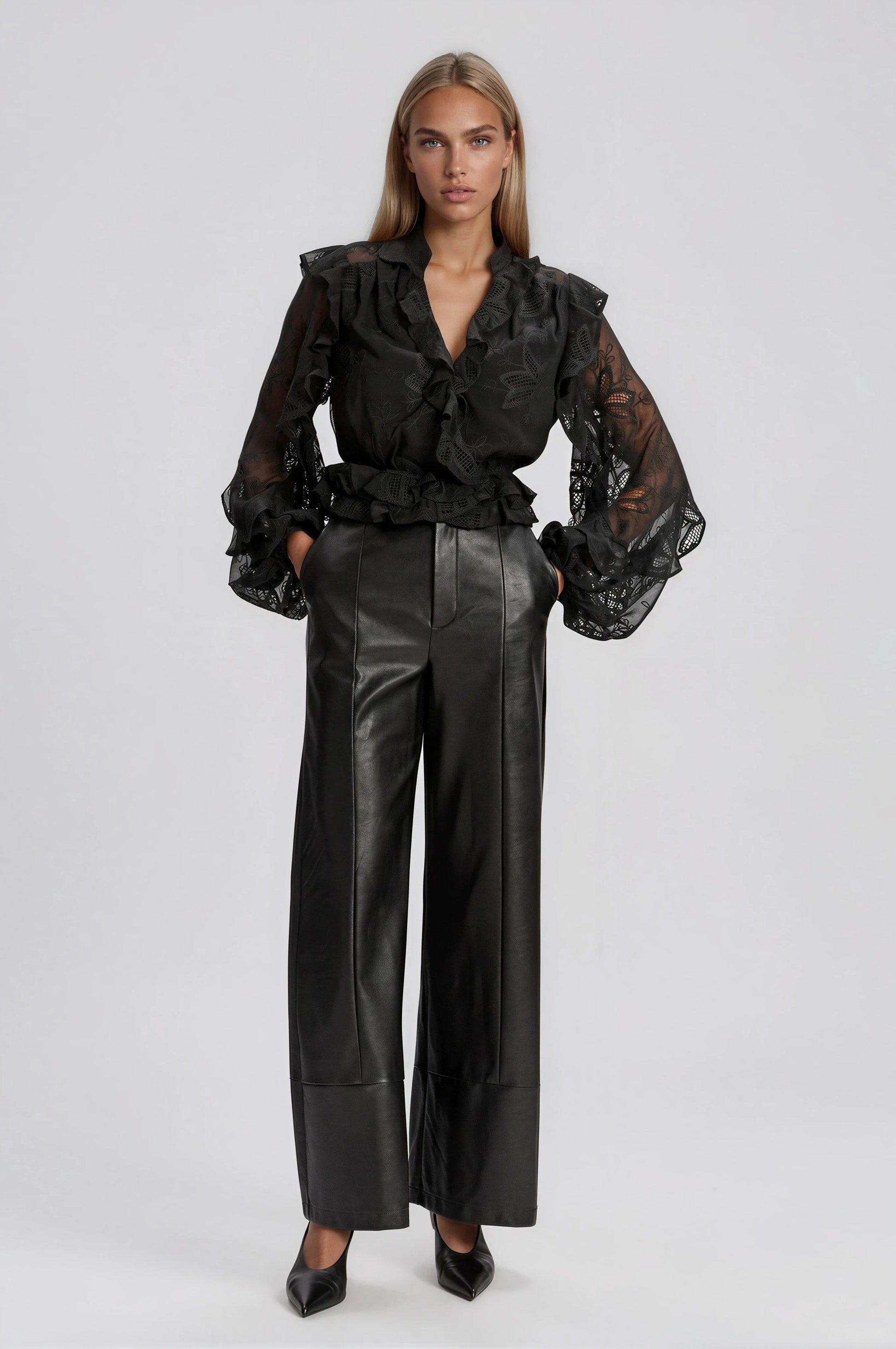 Frill Embroidered Blouse – Black XO, Tina