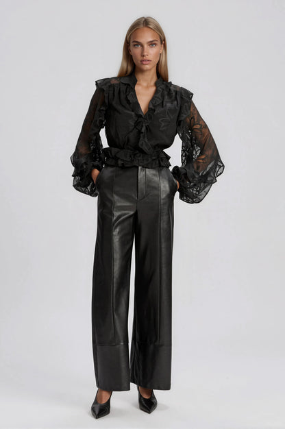 Frill Embroidered Blouse – Black XO, Tina