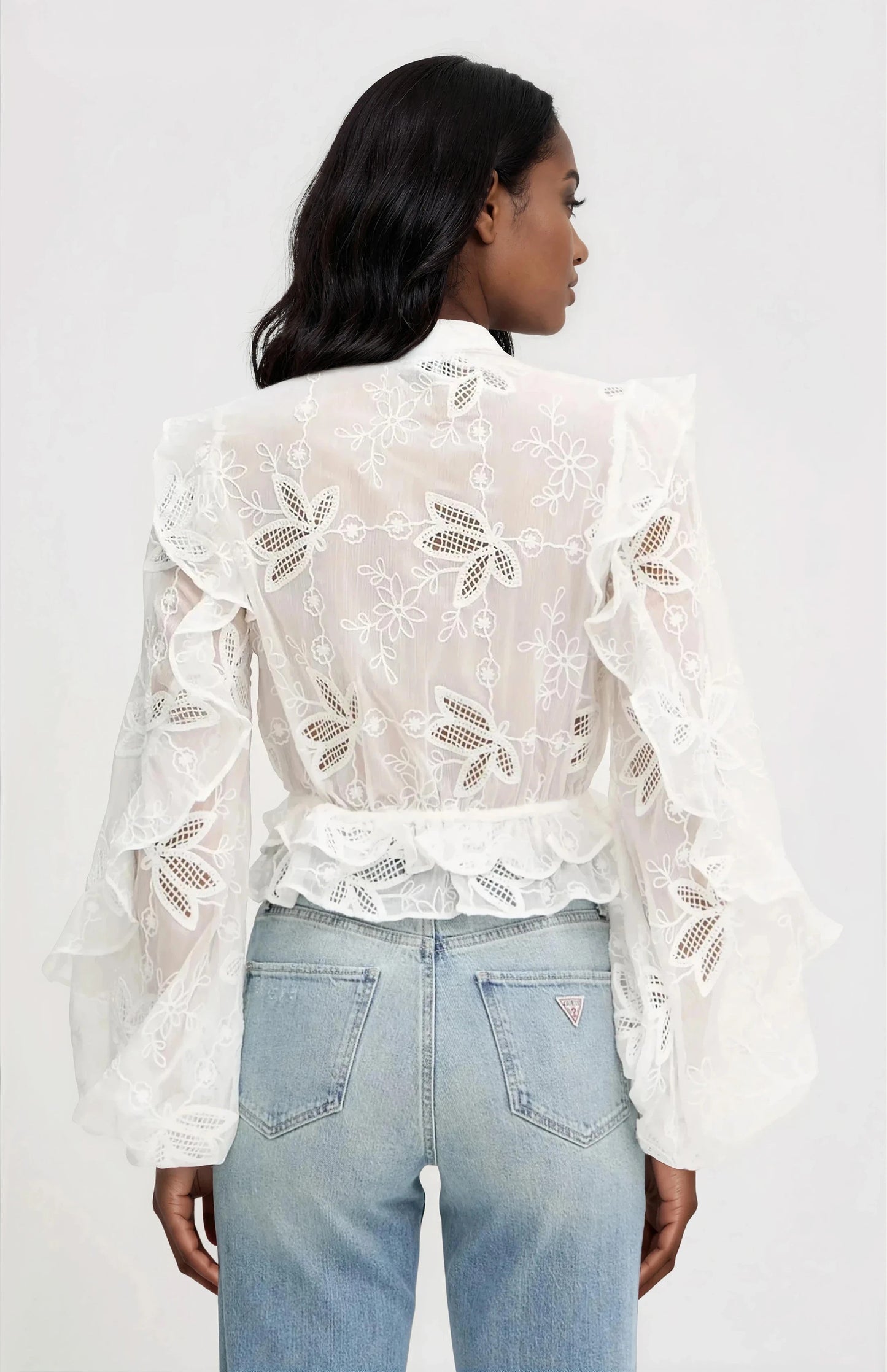 Frill Embroidered Blouse – Orchid White XO, Tina