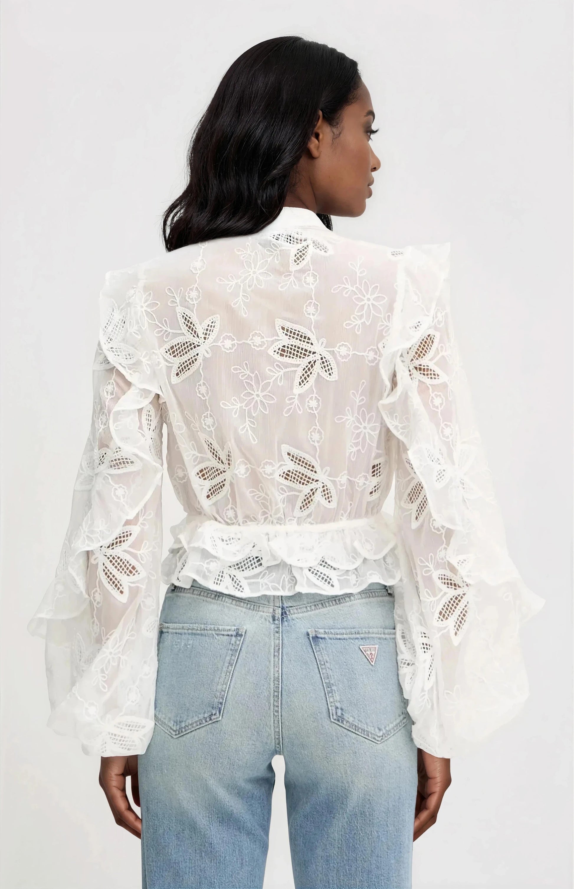 Frill Embroidered Blouse – Orchid White XO, Tina