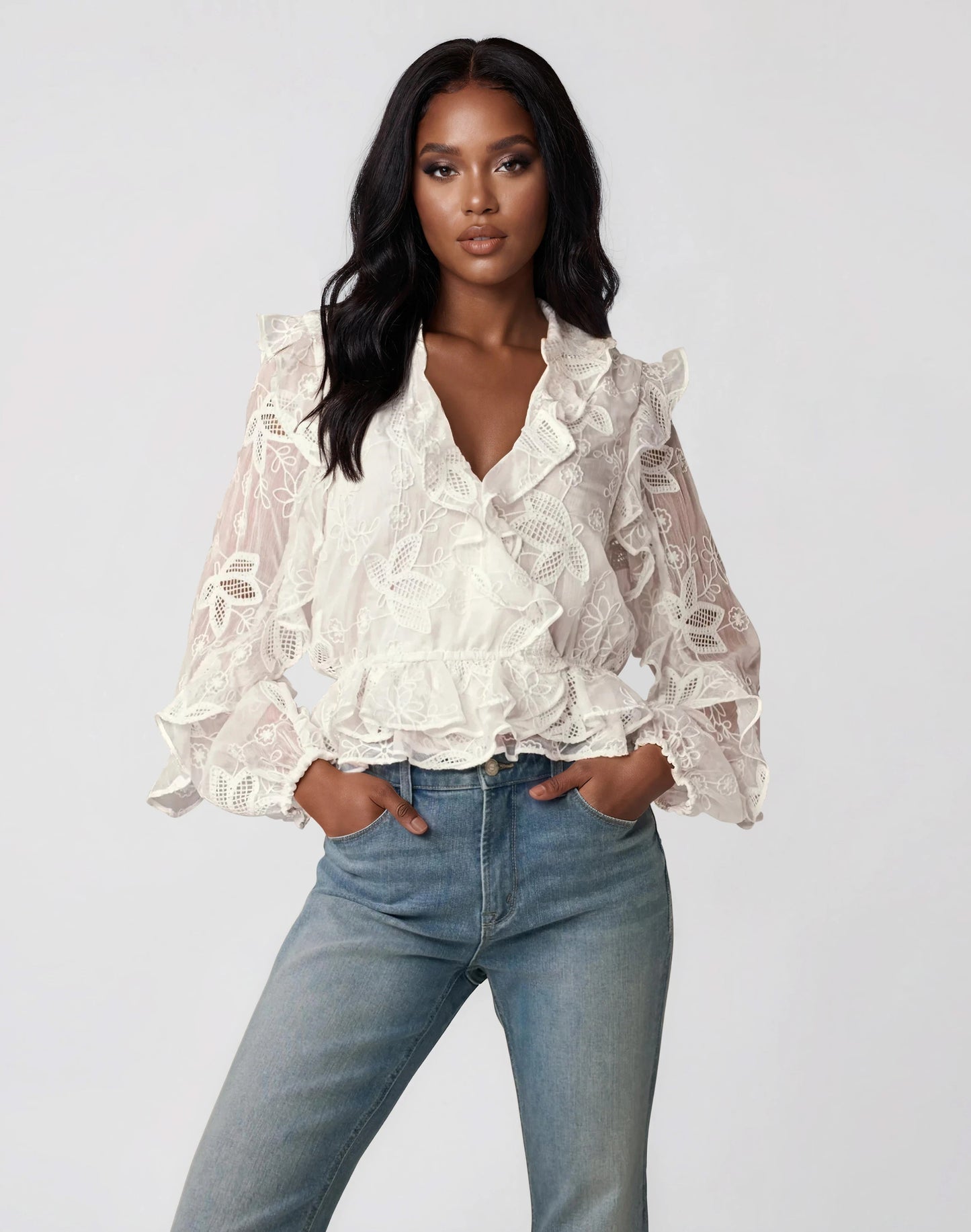 Frill Embroidered Blouse – Orchid White XO, Tina