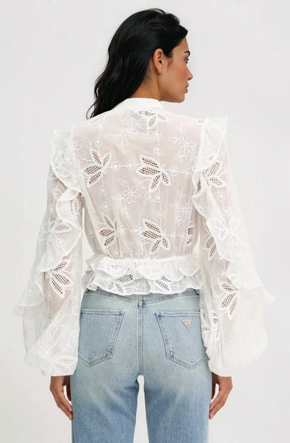 Frill Embroidered Blouse – Orchid White XO, Tina
