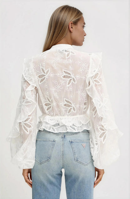 Frill Embroidered Blouse – Orchid White XO, Tina