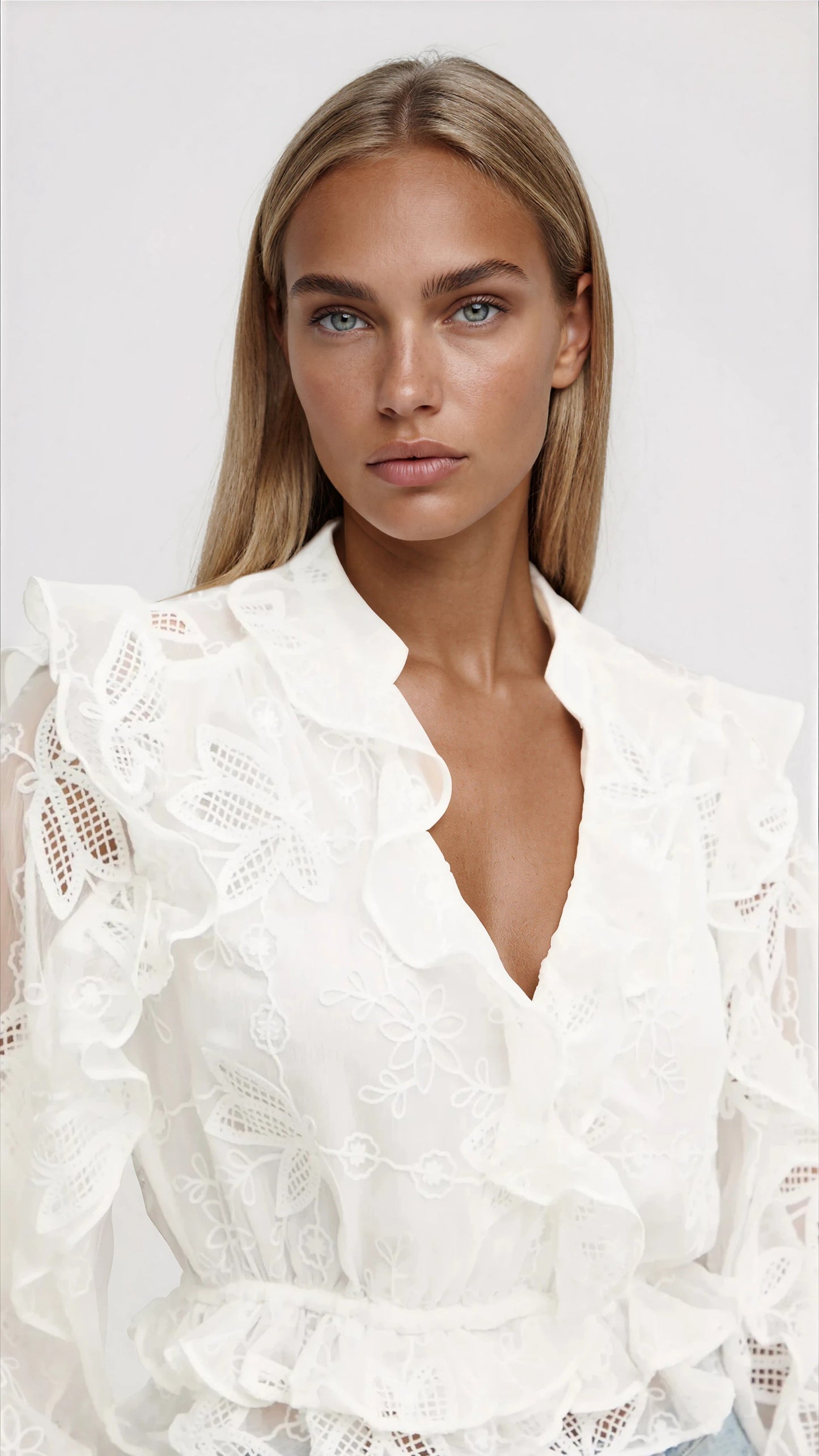 Frill Embroidered Blouse – Orchid White XO, Tina