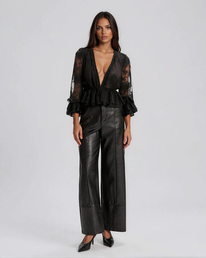Natoli Embroidered Mesh Blouse – Black XO, Tina