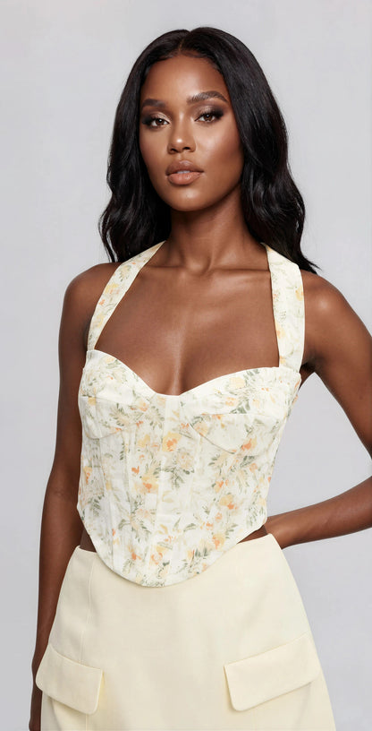 Pollie Halter Corset Top – Yellow Floral XO, Tina
