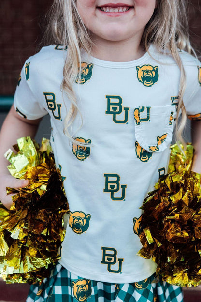 Baylor White Bear Ruffle Pocket Tee