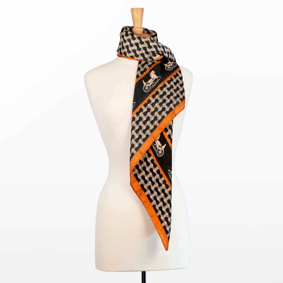 Carriage - Stylized Equestrian Scarf in Tangerine and Black Urban-Equestrian
