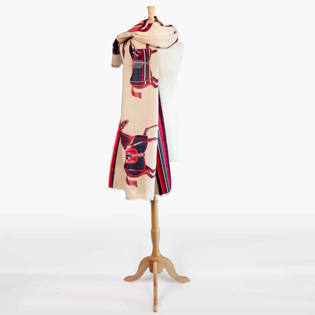 Equus -  Crimson Equestrian Motif Luxe Shawl Urban-Equestrian