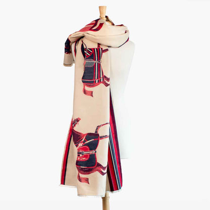 Equus -  Crimson Equestrian Motif Luxe Shawl Urban-Equestrian