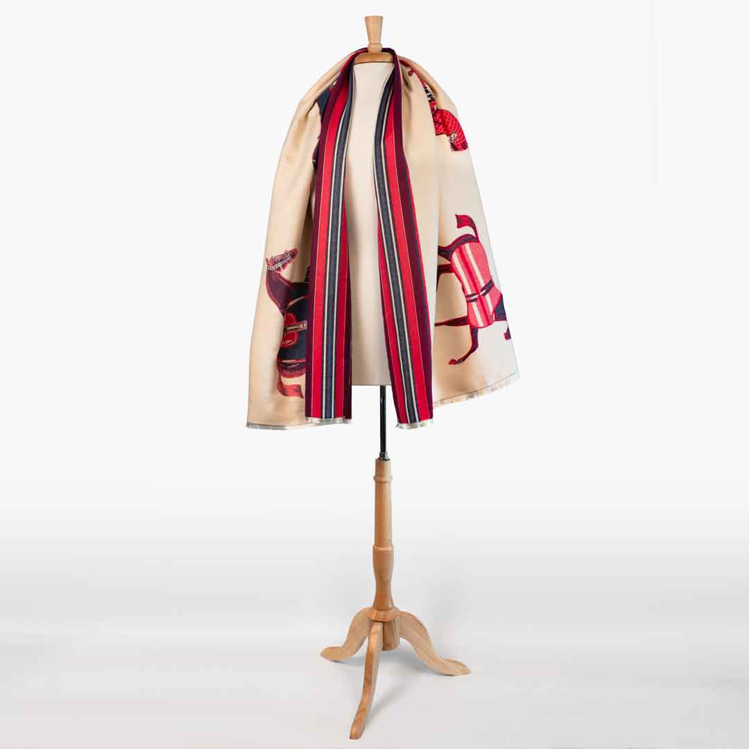 Equus -  Crimson Equestrian Motif Luxe Shawl Urban-Equestrian