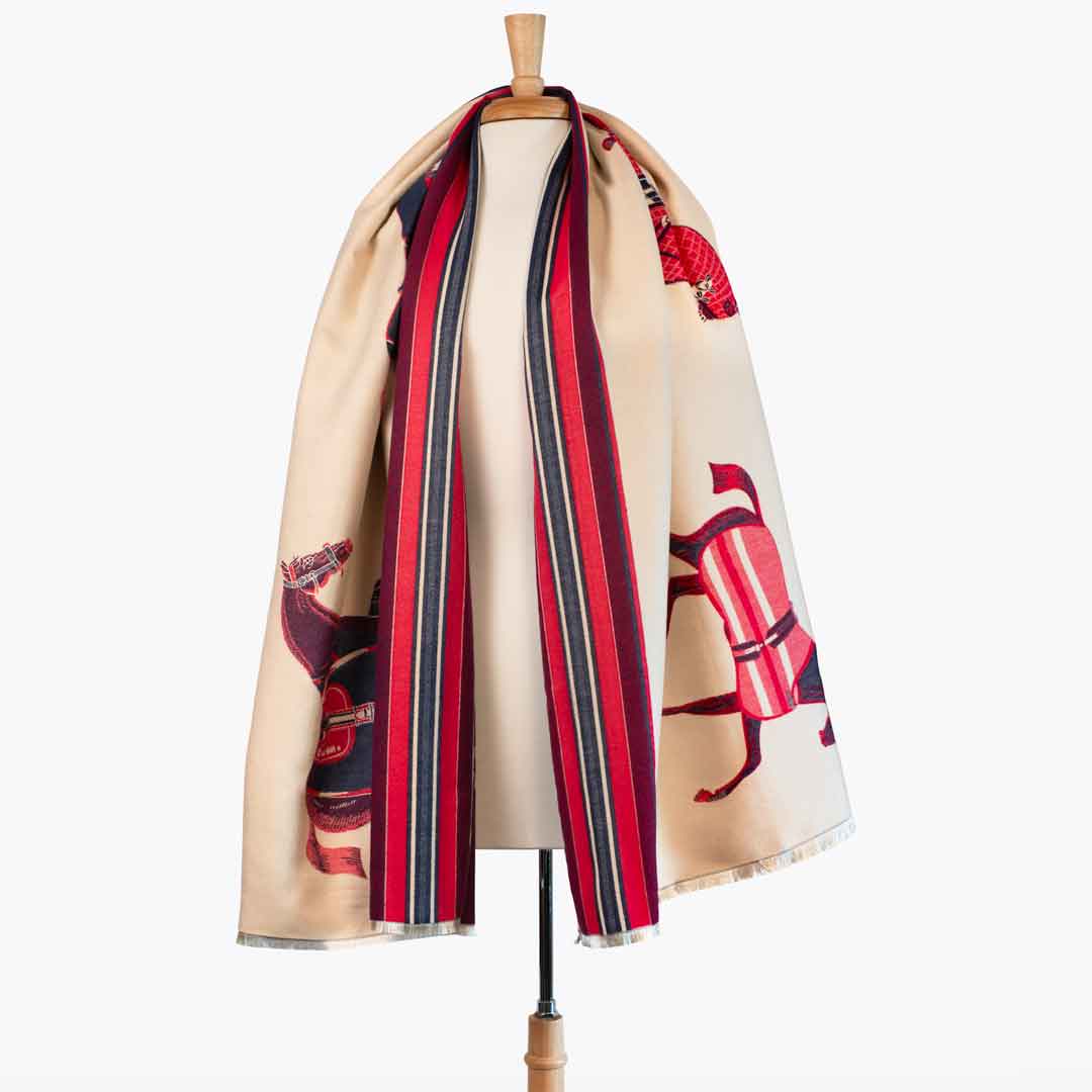 Equus -  Crimson Equestrian Motif Luxe Shawl Urban-Equestrian