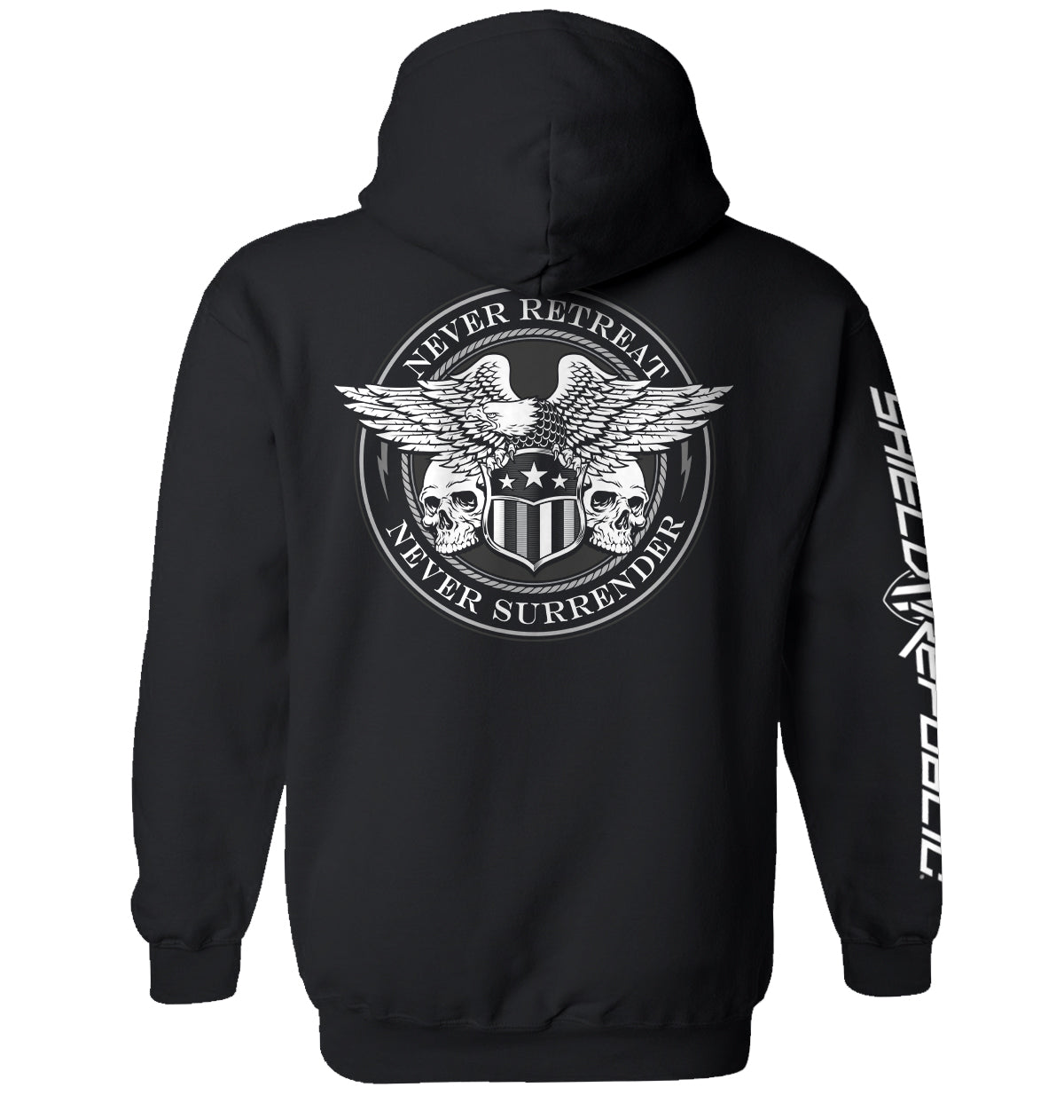 Never Retreat Never Surrender Skulls Shield Republic